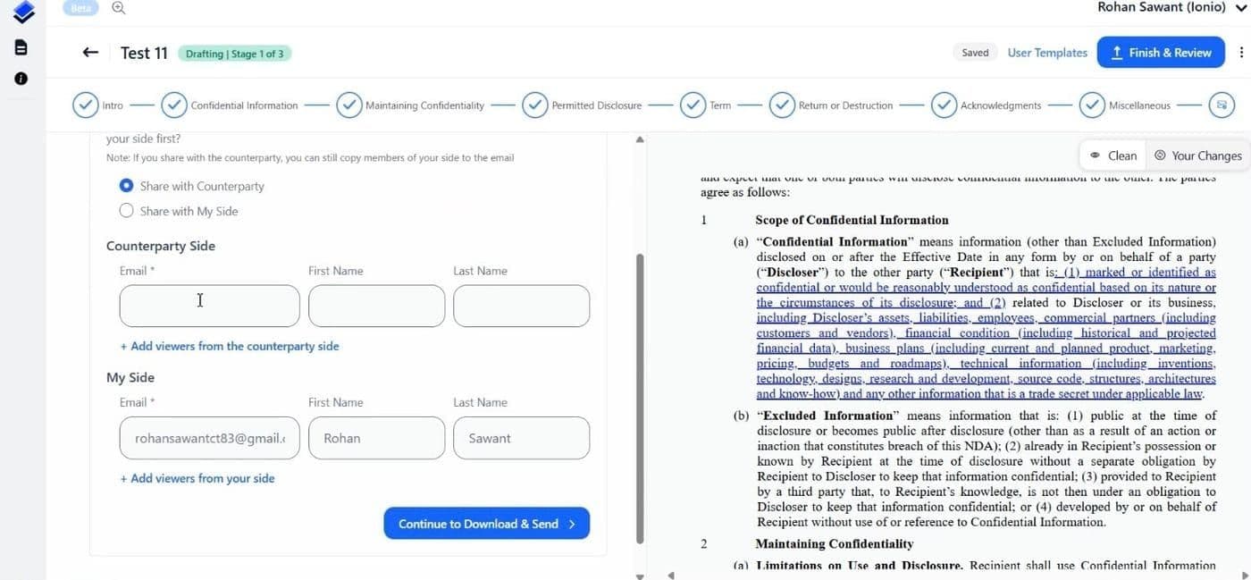 In-platform contract workflow